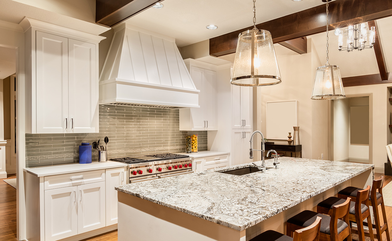 Granite countertop in rustic and stylish kitchen 