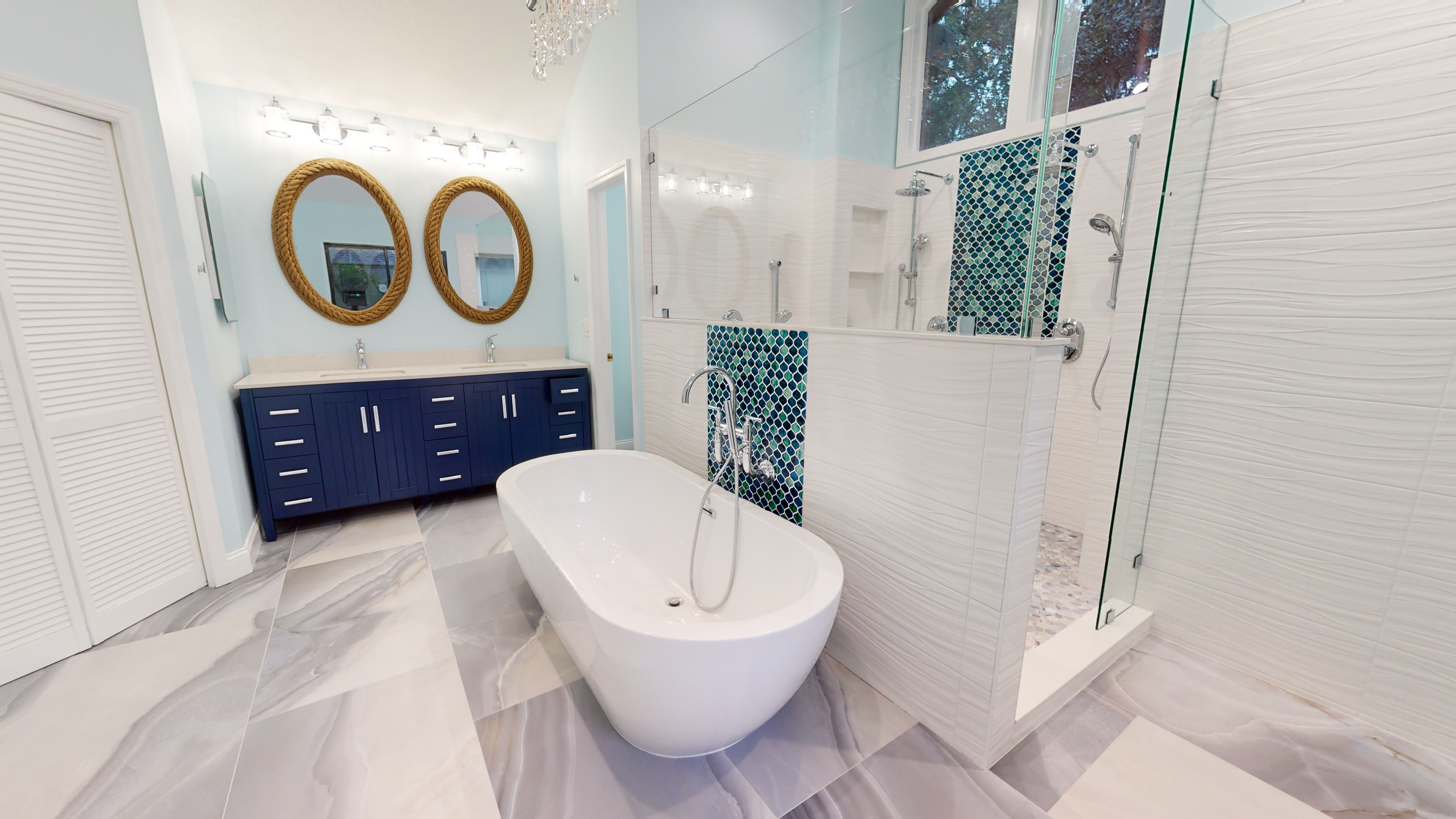 Coastal Blue Luxurious Master Bathroom