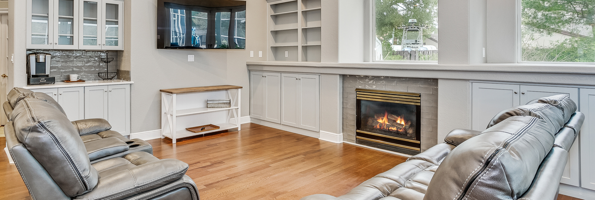 Modern living room with fireplace