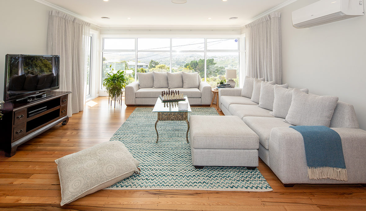 Living room with timber accents