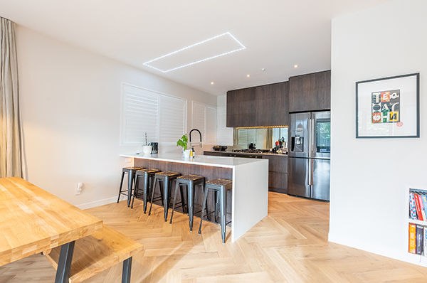 This extensive interior renovation leaves nothing to be desired, providing a contemporary design and smart tech upgrades throughout the home