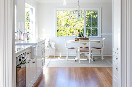 The complete renovation of this home has re-established its interiors as spacious, modern spaces with a mix of Colonial and Hamptons flair.