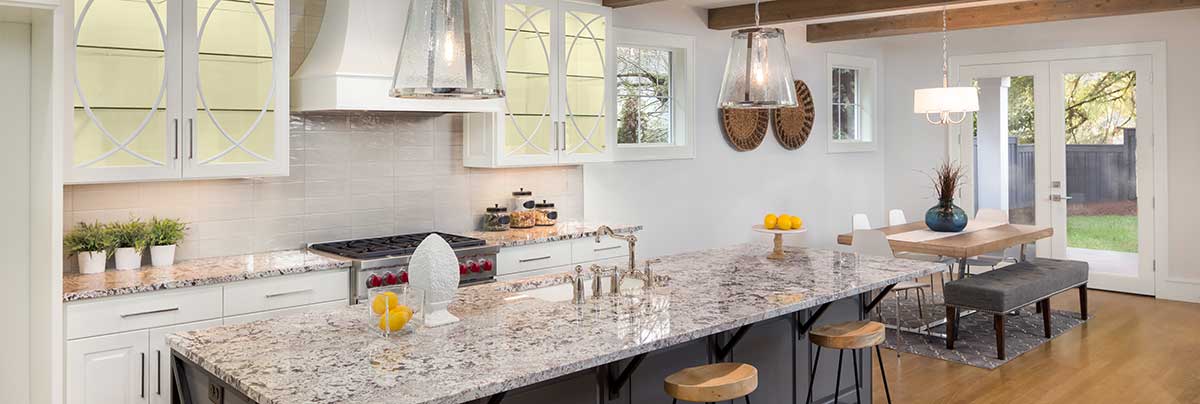 A stunning feature of a marble benchtop completed by our kitchen remodeling team in The Woodlands Houston.