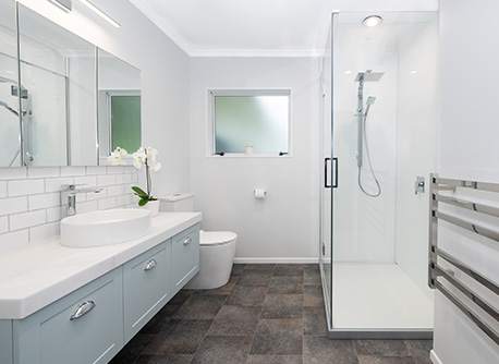 Modern sink and glass shower cabin