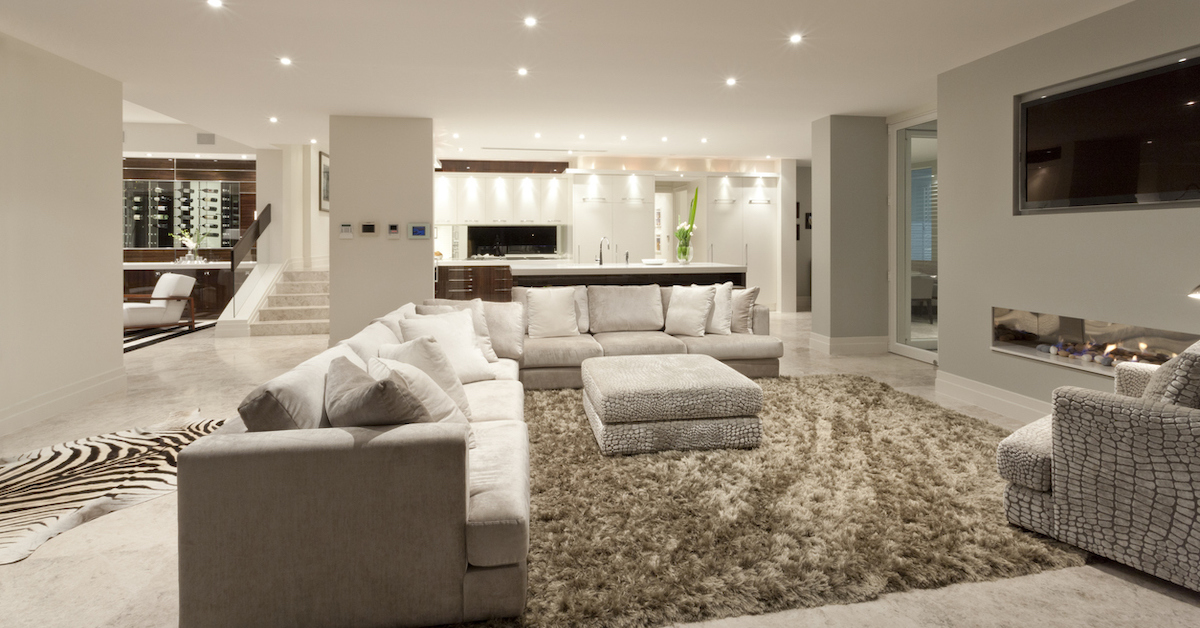 Large finished open planned living area part of a full home remodel.