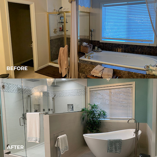 before and after transformation of bathroom remodel