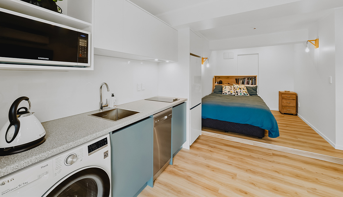 Living room converted from basement 