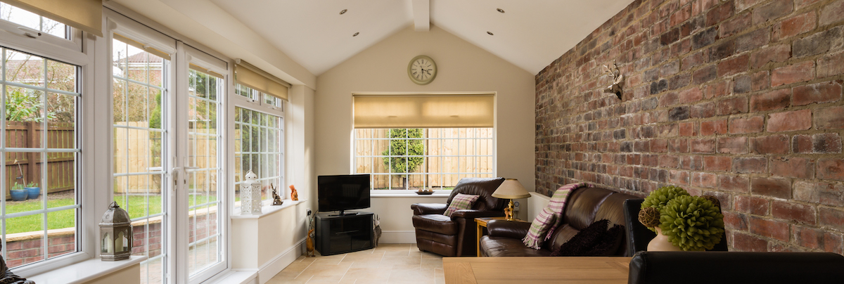 Exposed brick wall living room