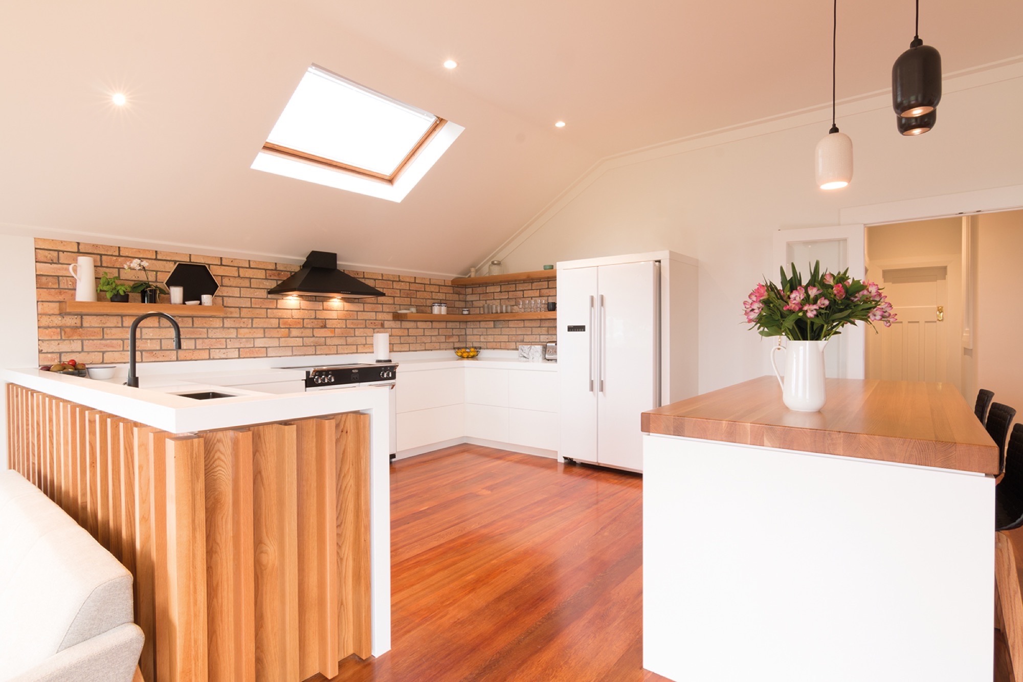 Kitchen with skylight above