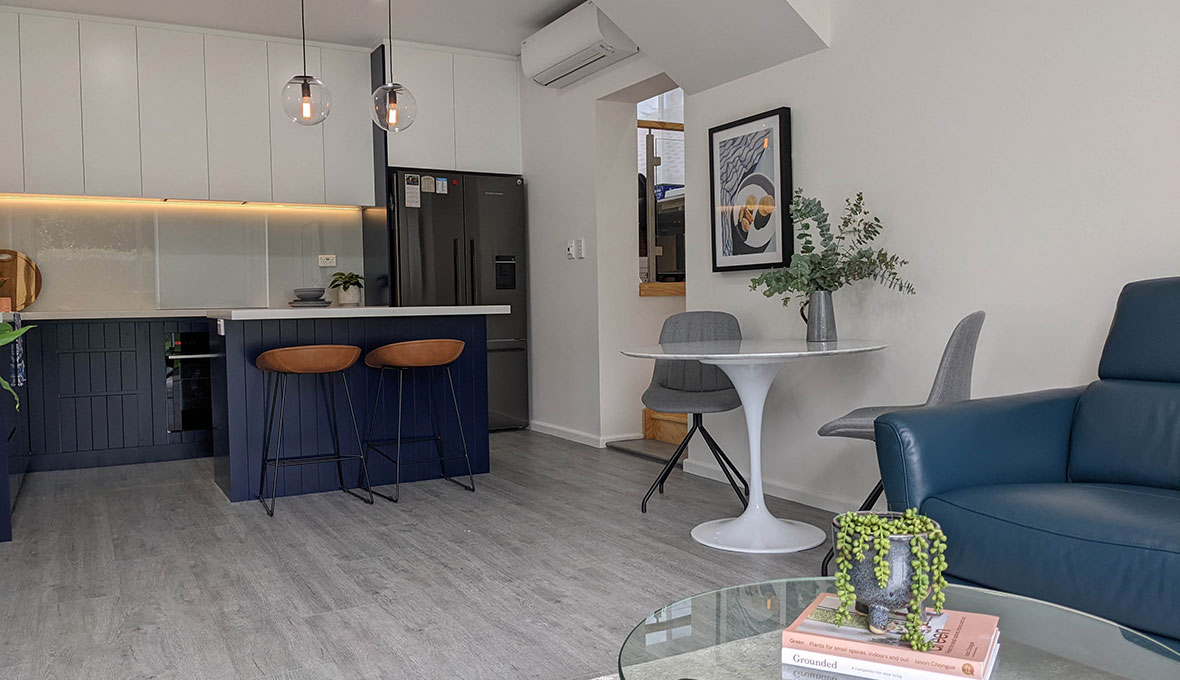 Garage conversion to kitchen and living room