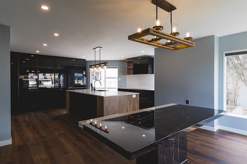 Kitchen with pool table in the living