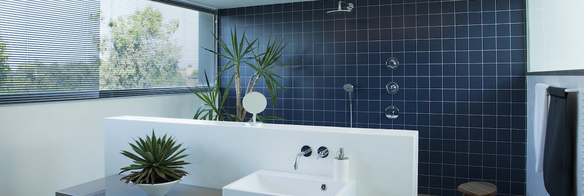Blue feature tile wall
