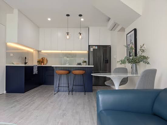 Kitchen and dining room with Navy colour palette