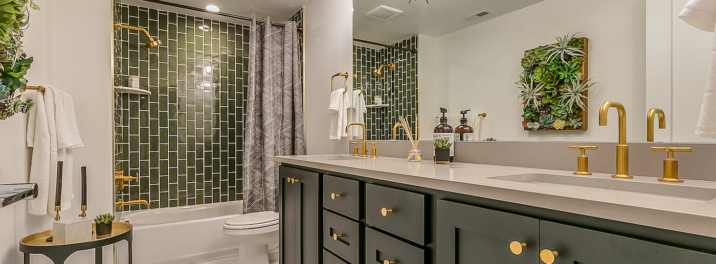 modern bathroom with green tiles