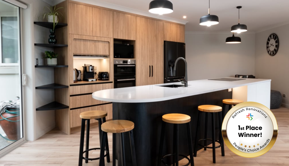 Kitchen with gold winners badge in bottom right corner 