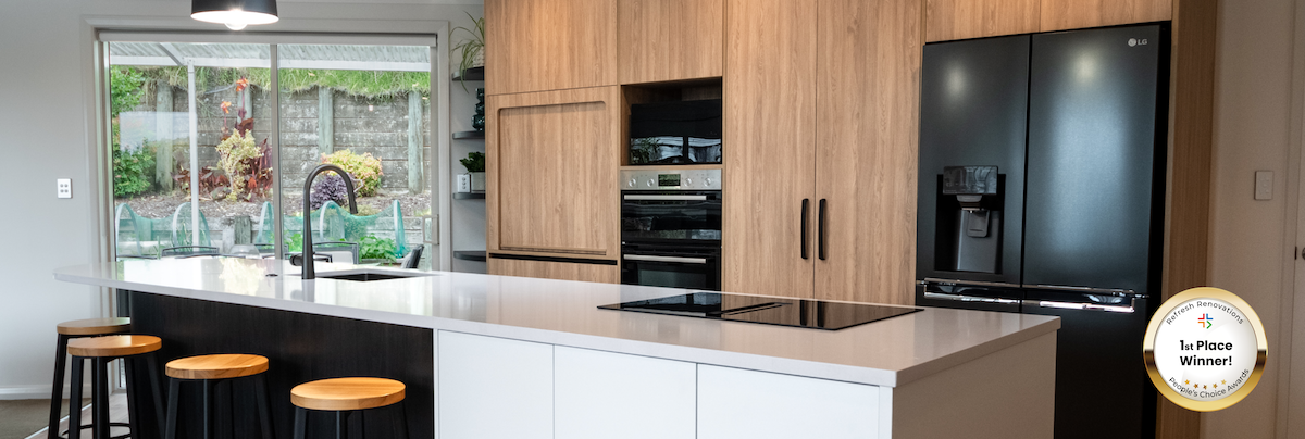 Kitchen with gold winners badge in bottom right corner 