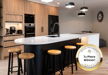 Kitchen with gold winners badge in bottom right corner 
