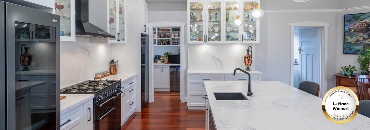 Kitchen with gold winners badge in bottom right corner