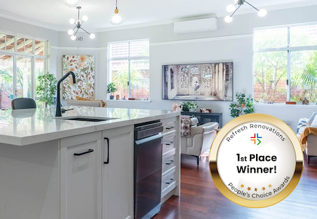 Kitchen with gold winners badge in bottom right corner
