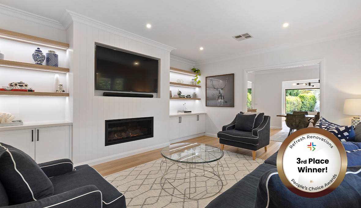 Living room with a bronze badge